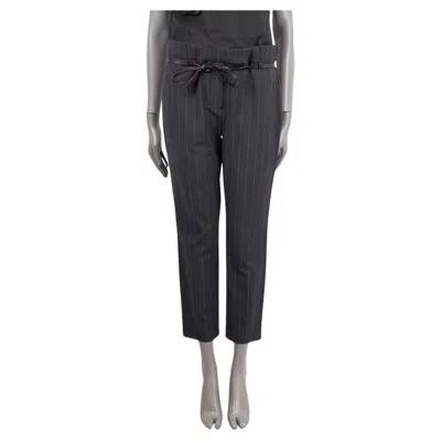Pre-owned Brunello Cucinelli Grey Wool Pinstripe Belted Pants 44 L In Gray