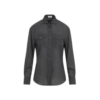 BRUNELLO CUCINELLI BRUNELLO CUCINELLI GREY WOOL SHIRT