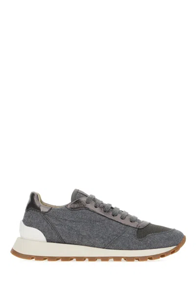 Brunello Cucinelli Grey Wool Sneakers In Gray