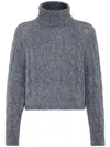 Brunello Cucinelli Wool And Mohair Cable Knit Turtleneck Sweater With In Grey