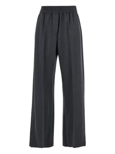 Brunello Cucinelli Grey Wool Wide-leg Trousers In Gray