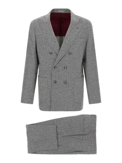 Brunello Cucinelli Tailored Suit Set Double-breasted Jacket In Gray