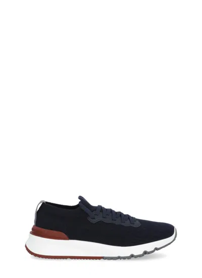 Brunello Cucinelli Gros Grain Logo Blue Sneakers In Black