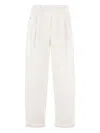 Brunello Cucinelli Gy Pull-on Pant In Stretch Cotton Cover With Shiny Bartack Clothing In White