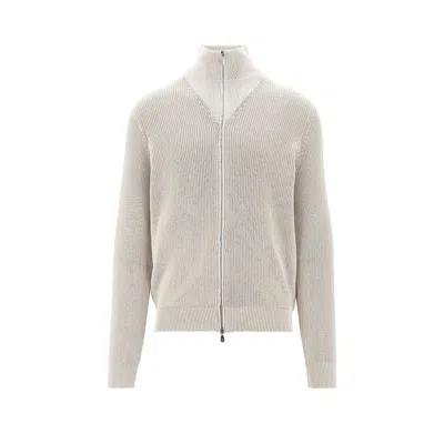 Brunello Cucinelli Half English Rib Cotton Cardigan In Neutral