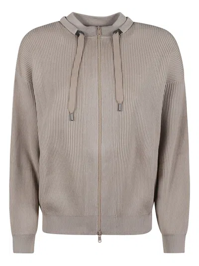 BRUNELLO CUCINELLI BRUNELLO CUCINELLI HALF ENGLISH RIB FULL ZIP CREW NECK SWEATER WITH NECK TIES