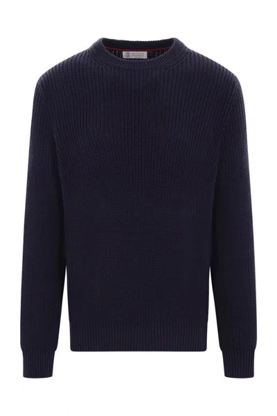 Brunello Cucinelli Half English Rib Jumper In Navy