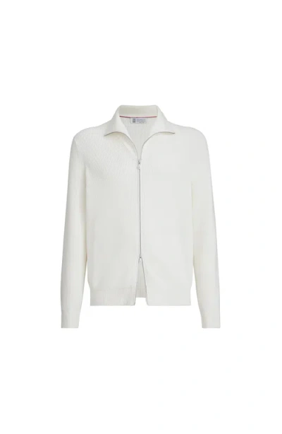 Brunello Cucinelli Half English Rib Knit Cardigan In Neutral