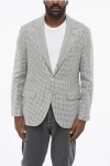 Brunello Cucinelli Half-lined Linen Blend Blazer With Houndstooth Motif