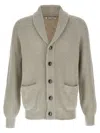Brunello Cucinelli Ribbed Cotton Shawl Collar Cardigan In Gray