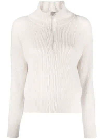 Brunello Cucinelli Half-zip Cashmere Jumper In Neutrals