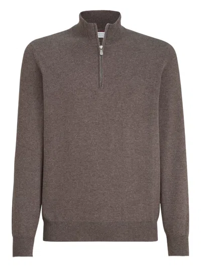 Brunello Cucinelli Half-zip Cashmere Sweater In Brown