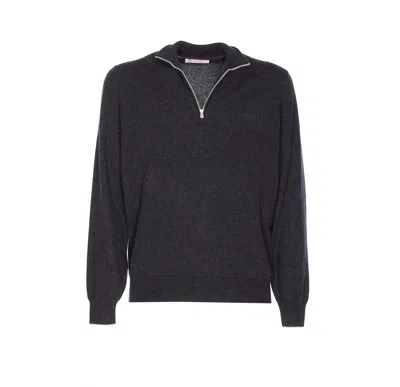 Brunello Cucinelli Half Zip Cashmere Sweater In Black