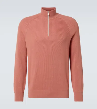 Brunello Cucinelli Half-zip Cotton Sweater In Orange