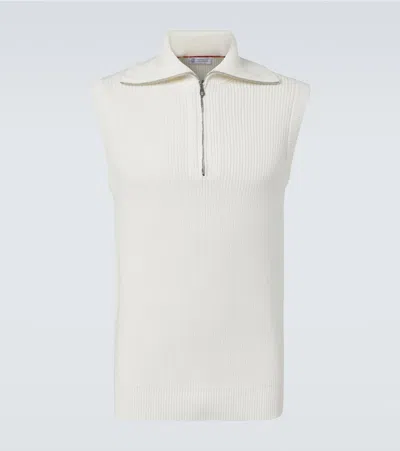 Brunello Cucinelli Half-zip Cotton Vest In White
