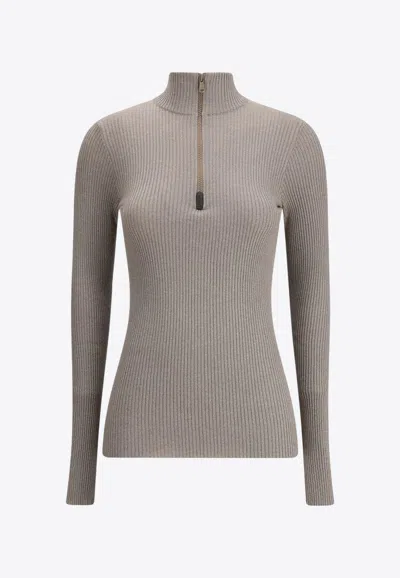 BRUNELLO CUCINELLI HALF-ZIP RIBBED KNIT SWEATER