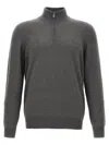 Brunello Cucinelli Half-zip High Collar Ribbed Sweater In Gray