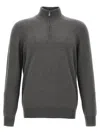Brunello Cucinelli Half-zip High Collar Ribbed Sweater In Gray
