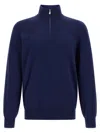 Brunello Cucinelli Half-zip High Collar Sweater In Blue