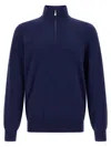 Brunello Cucinelli Half-zip High Collar Sweater In Blue