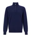 Brunello Cucinelli Half-zip High Collar Sweater In Blue