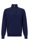 Brunello Cucinelli Half-zip High Collar Sweater In Blue
