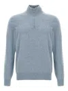 Brunello Cucinelli Half-zip Cashmere Sweater With Contrast Details In Blue
