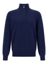 Brunello Cucinelli Half-zip High Collar Sweater In Blue