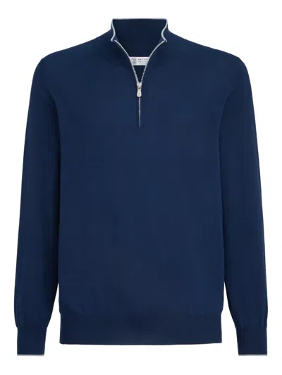 Brunello Cucinelli Half-zip Sweater In Blue