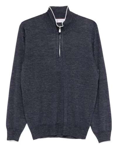 Brunello Cucinelli Half-zip Sweater In Blue