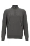 Brunello Cucinelli Half-zip High Collar Ribbed Sweater In Gray