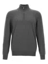 Brunello Cucinelli Half-zip High Collar Ribbed Sweater In Gray