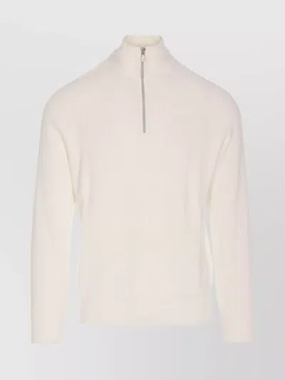 Brunello Cucinelli Men English Rib Cotton Sweater With Zip Opening In Neutral