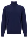 Brunello Cucinelli Half-zip High Collar Sweater In Blue