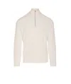 Brunello Cucinelli Men English Rib Cotton Sweater With Zip Opening In White