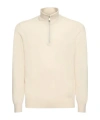 Brunello Cucinelli High-necked Cashmere Sweater With Zip Opening In White