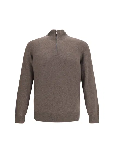 Brunello Cucinelli Half-zip Cashmere Sweater In Gray