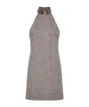 Brunello Cucinelli Halter-neck Herringbone Tweed Dress In Gray