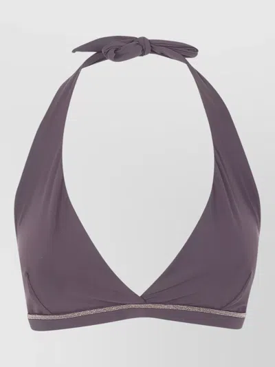 Brunello Cucinelli Halter Neck Swim Top Embellished Trim In Purple