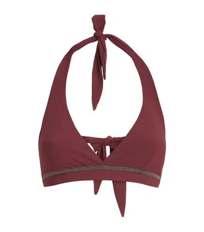 Brunello Cucinelli Triangle Bikini Top In Brown