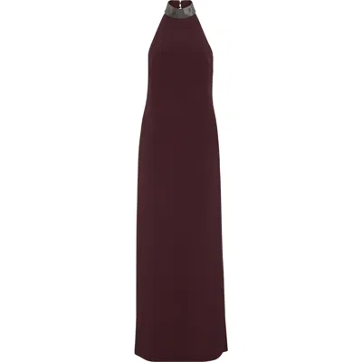 BRUNELLO CUCINELLI BRUNELLO CUCINELLI HALTERNECK DRESS WITH BEADED COLLAR