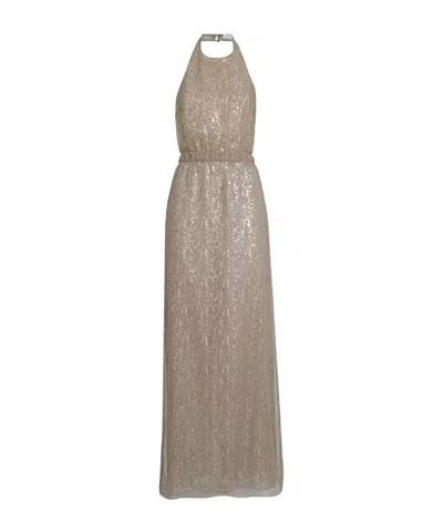 Brunello Cucinelli Halterneck Embelished Maxi Dress In Brown