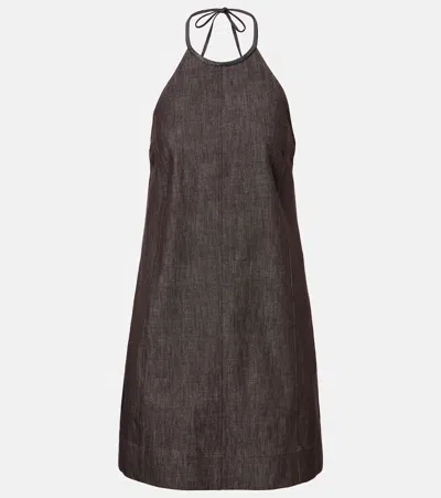 Brunello Cucinelli Halterneck Open-back Cotton Minidress In Brown