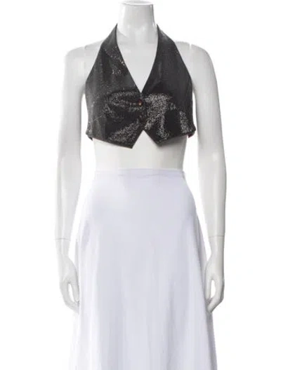 Pre-owned Brunello Cucinelli Halterneck Sleeveless Crop Top W/ Tags In Silver