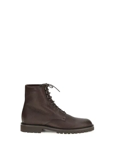 Brunello Cucinelli Hammered Leather Lace-up Ankle Boot In Brown
