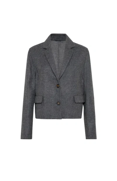 Brunello Cucinelli Hand-crafted Cropped Blazer In Gray