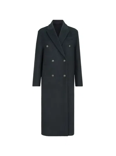 Brunello Cucinelli Hand-crafted Coat In Cashmere Beaver Double Cloth With Monili In Blue