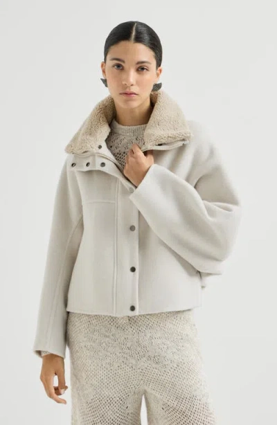 Brunello Cucinelli Shearling-trimmed Wool And Cashmere-blend Jacket In Neutral