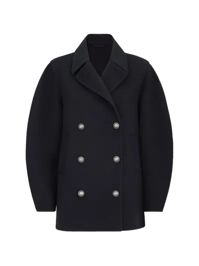 Brunello Cucinelli Hand-crafted Pea Coat In Virgin Wool And Cashmere Double Cloth With Monili In Black