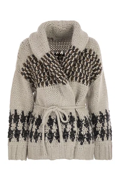 Brunello Cucinelli Handmade Opera Cardigan With Belt In Multi